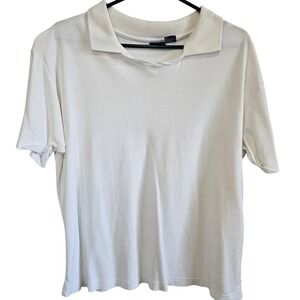 Honors Vintage Mens XL White 100% Cotton Short Sleeve Split V-Neck Polo Shirt